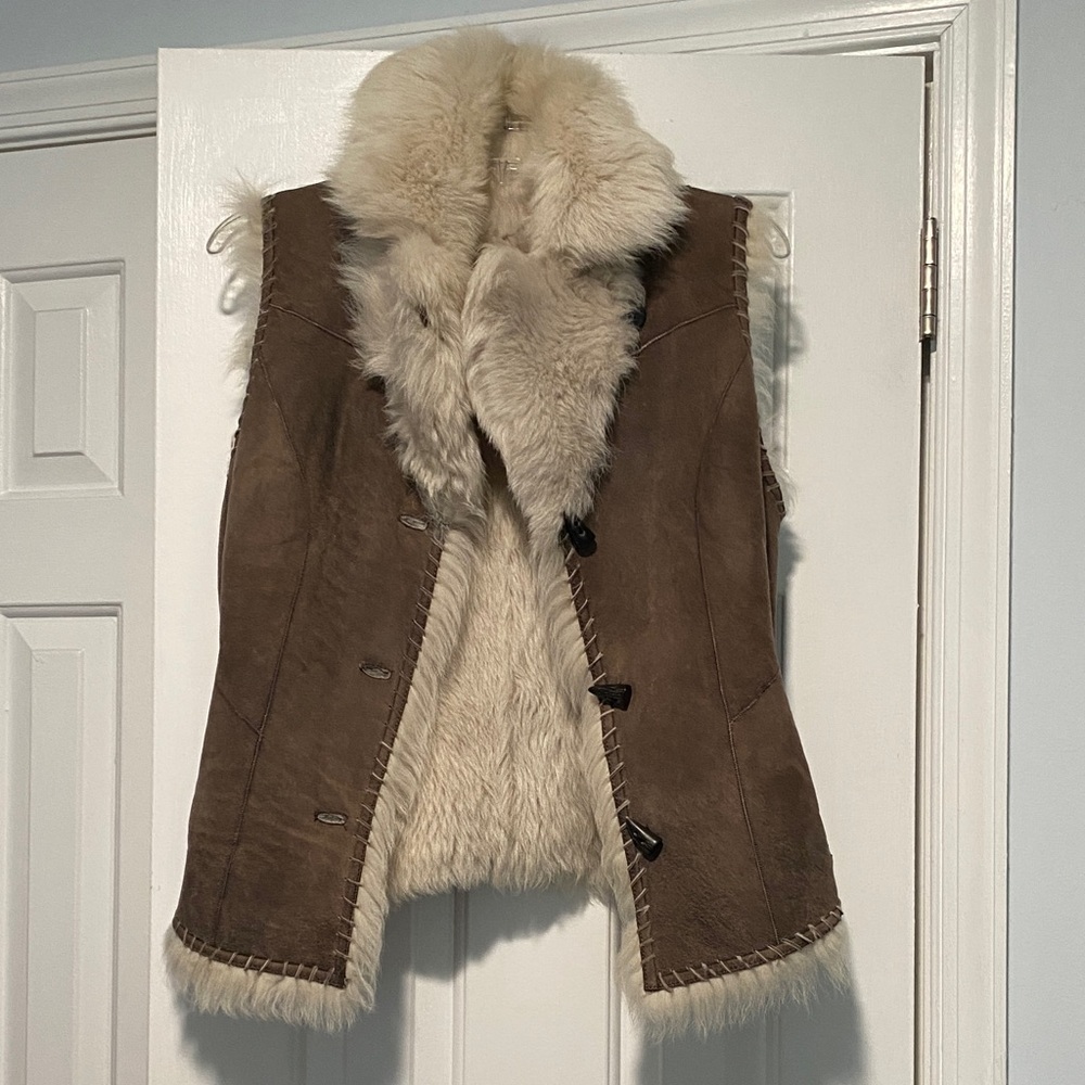 Cole Haan Brown and Cream Shearling Vest